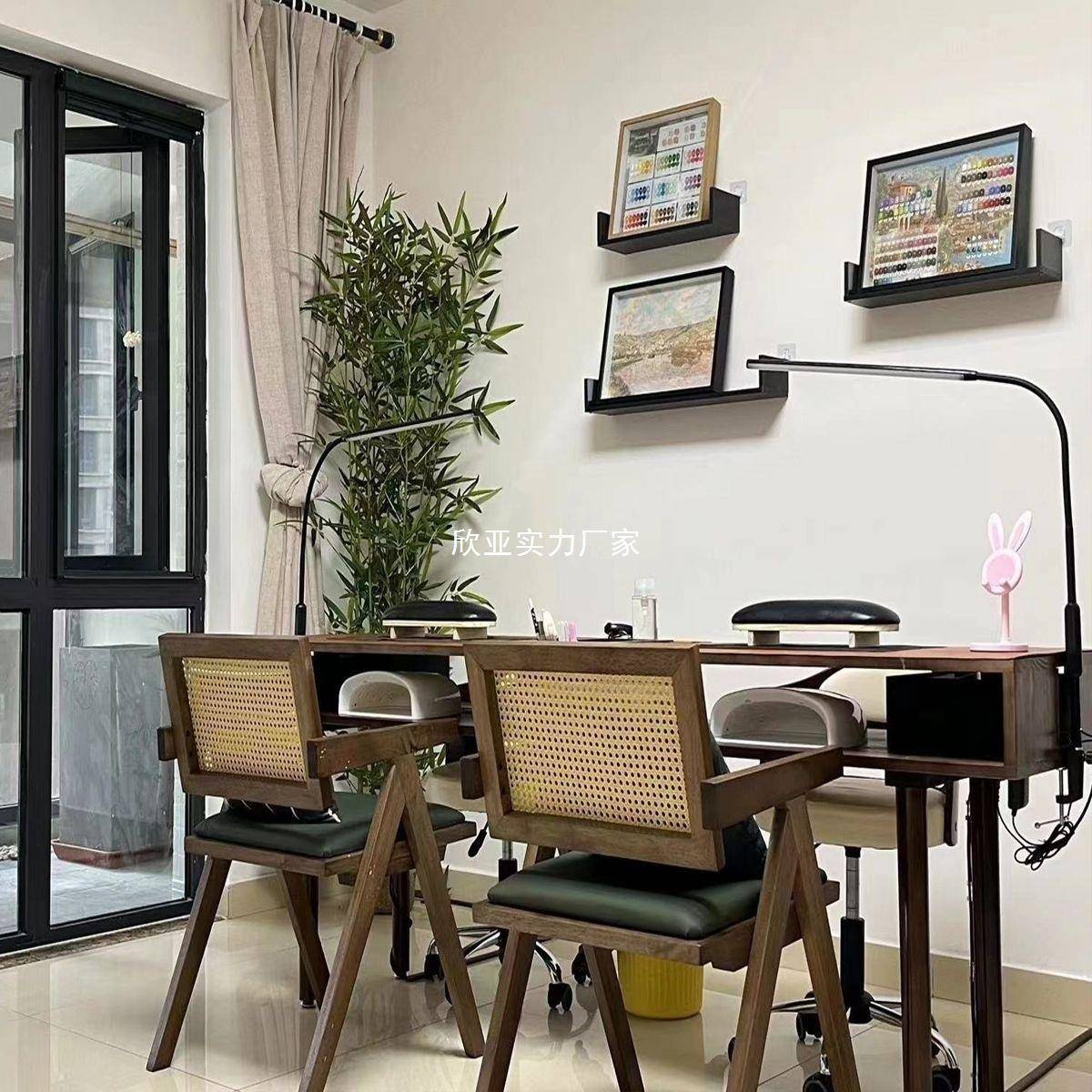 美甲实木胡桃双人桌子美式家用桌复古台单简约吸尘器HTL椅套装经