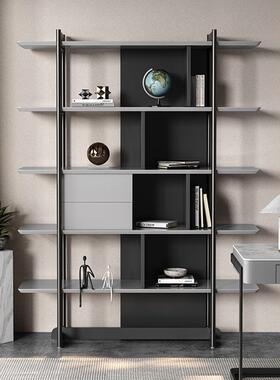 意式不锈钢书架置物架落地42114客公厅简约收书房纳书柜家用墙边