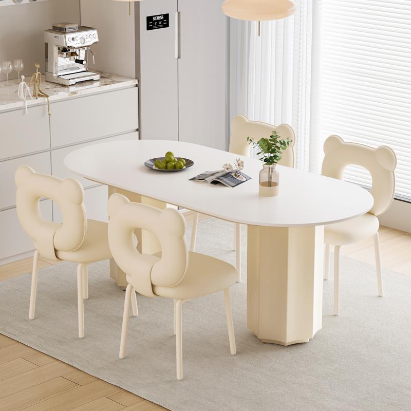 5V奶油风餐桌轻款奢现简约岛台岩F77S5J8H板餐5桌代椅202新椭圆形