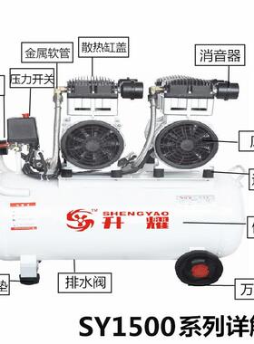 耀静音空压机SY55-4-120L工业级无油气泵木0升工喷漆汽W修STX压缩
