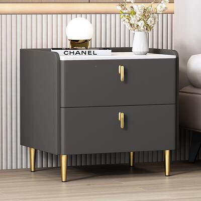 简约代头家柜用卧RJU室轻奢实木岩板储床物柜现小型意式床头收纳