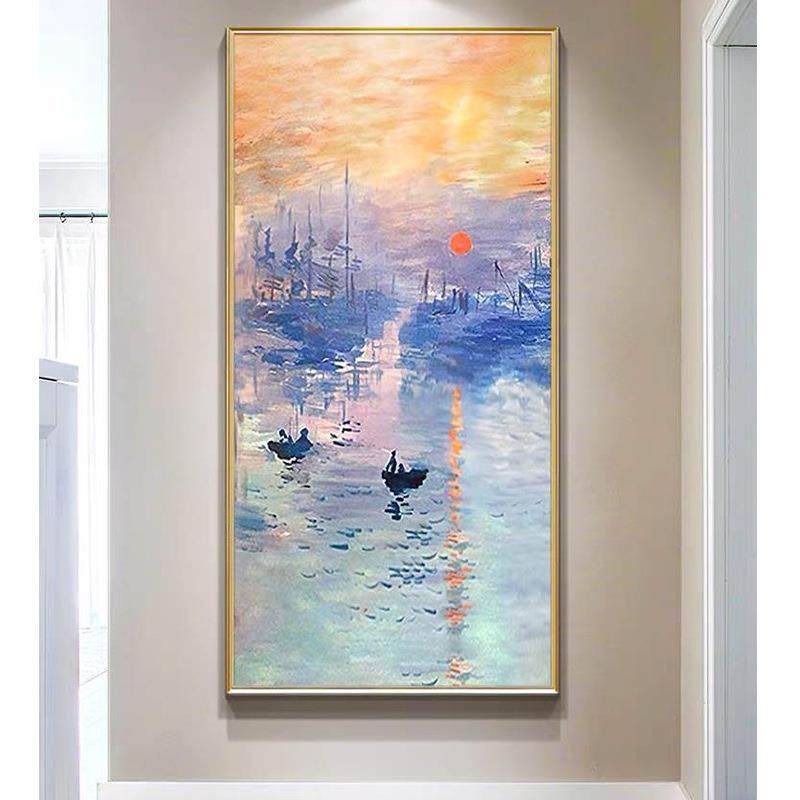 莫奈日出风景纯手绘画现壁AL202204代简约走油廊道挂画轻奢画玄关