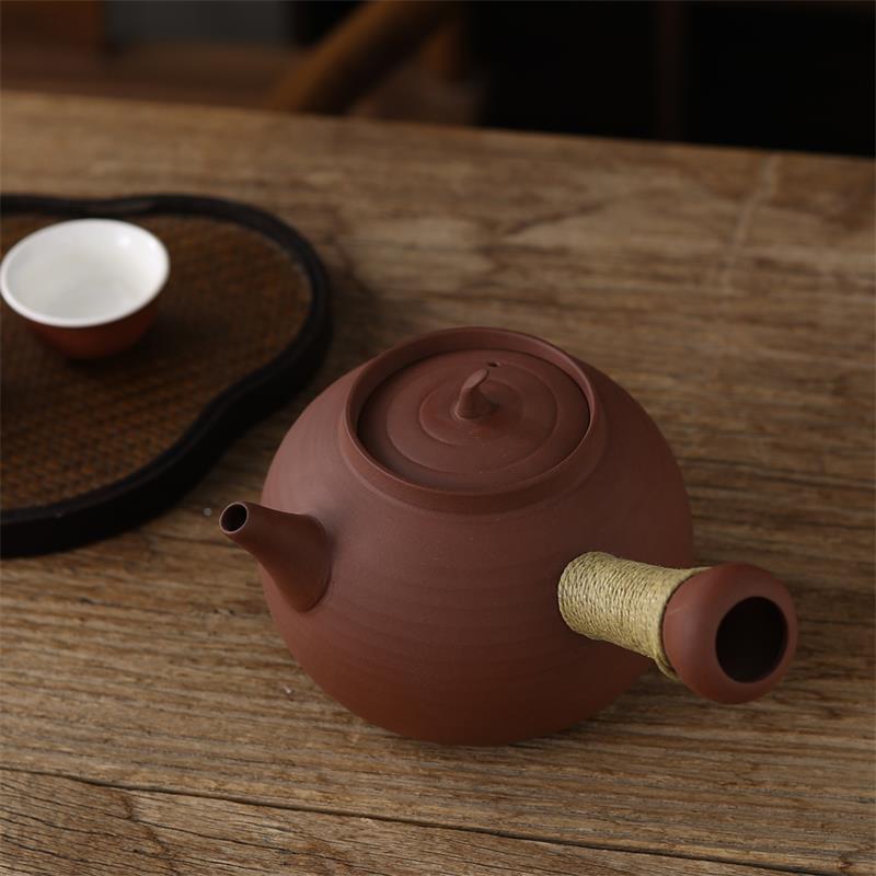 手工铫烧水侧茶把急须煮壶壶炭炉电陶炉红泥跳盖碳潮砂汕工ZMY夫