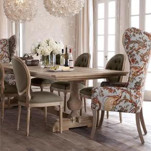 美式复全乡村实木餐桌长椅组合古小户型方形原木家用饭桌98456523