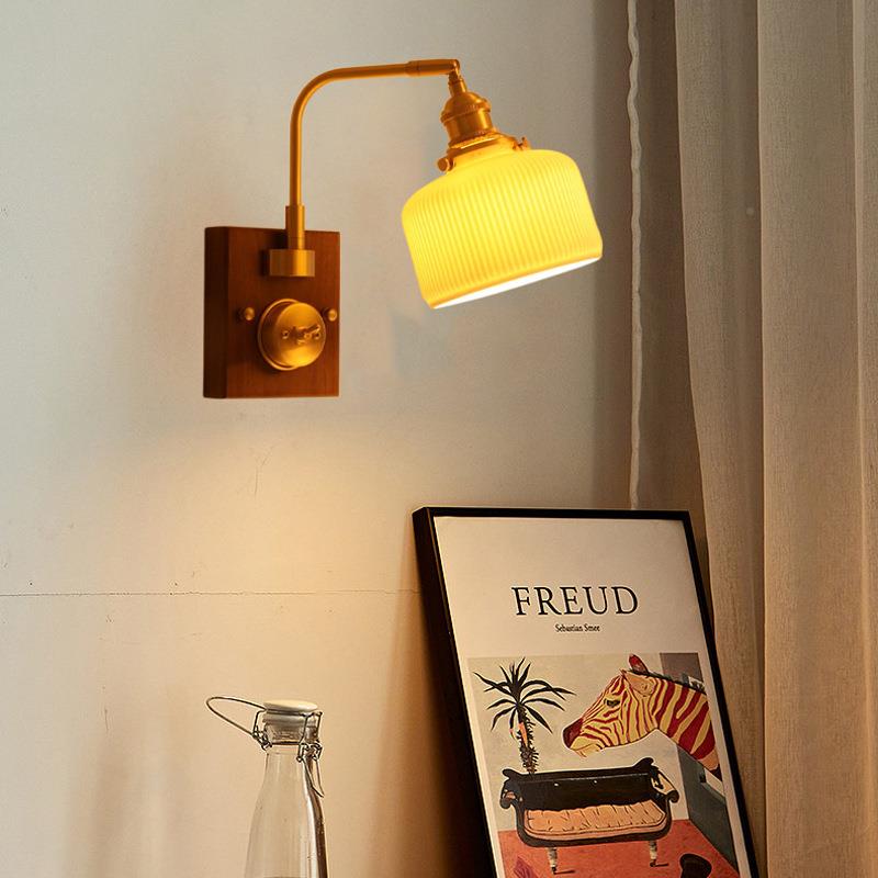 美胡式复古日式带开关XJZ桃木室铜全旋转卧室床头卫生间浴镜前墙