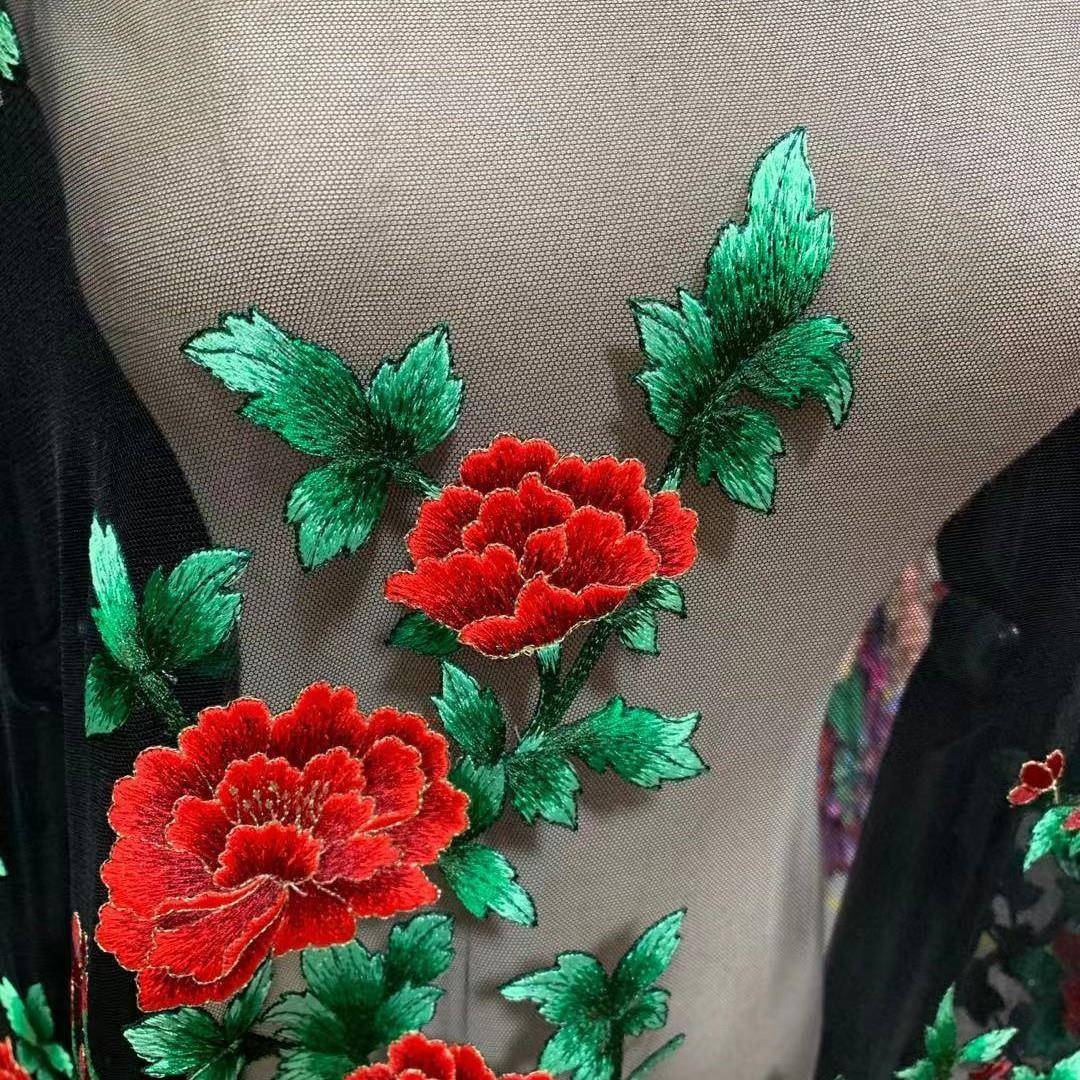植物淑菊匹绣面料花边刺蕾丝匹绣面料绣花边网花纱女裙子下摆