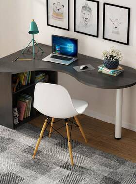 弧经简约书桌卧室家用电脑桌现代转ZG-66482角台式形济桌书架柜合