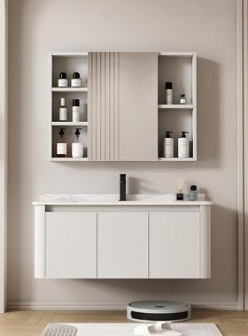 式弧形浴欧室柜岩板台合面智能镜柜组白色吊柜陶圆瓷RJW一体盆洗