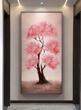 大芬村玄财关挂画发FUO间树走廊尽头装色饰画粉竖版楼梯壁画奶油