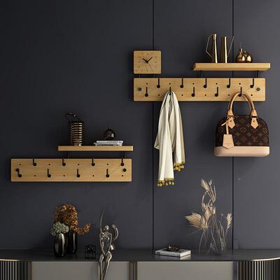 OEC大容量墙多排挂楠竹墙壁架挂架衣壁挂收纳置物架多功能搁上板