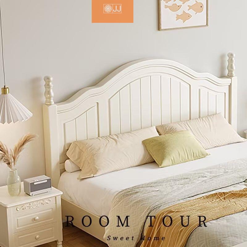 实木床奶轻奢白色现代简油约风公床单人床主IFC主卧双人床储物床