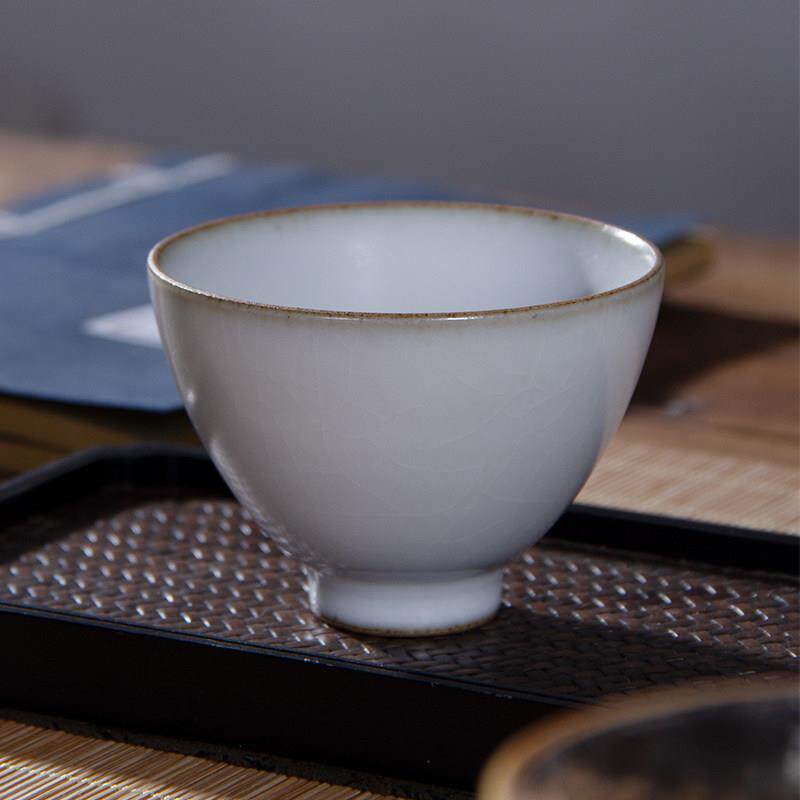 景德镇纯手工汝窑个人大师杯茶杯单杯冰裂裂片功夫茶杯大铁胎