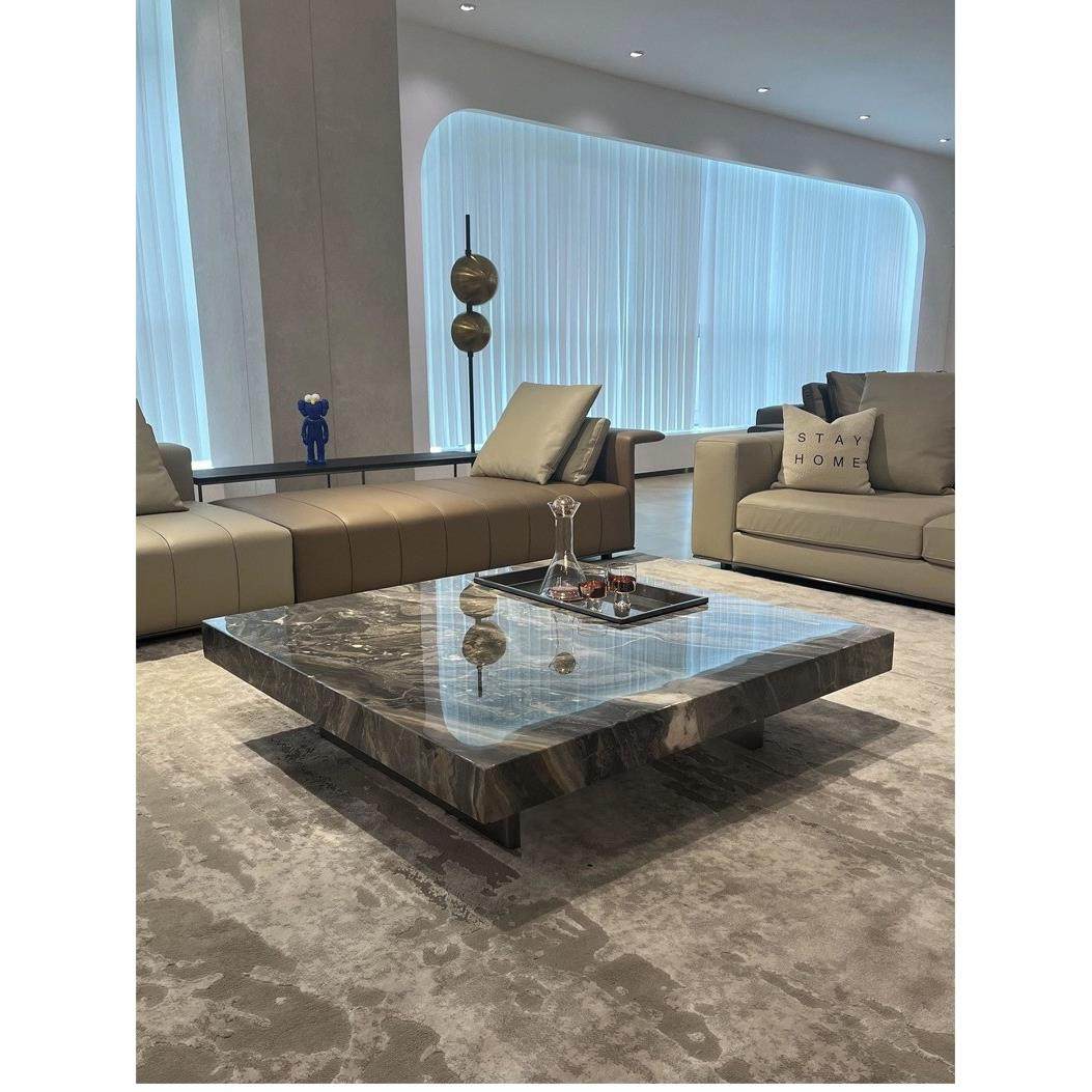 意大利无障碍豪华石板咖啡桌现代简单悬吊威尼斯棕色客厅家庭纯定