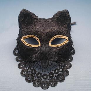 假面舞会万圣节派对狂欢节黑色猫面具蕾丝蒙面舞者舞台覆古风妖女