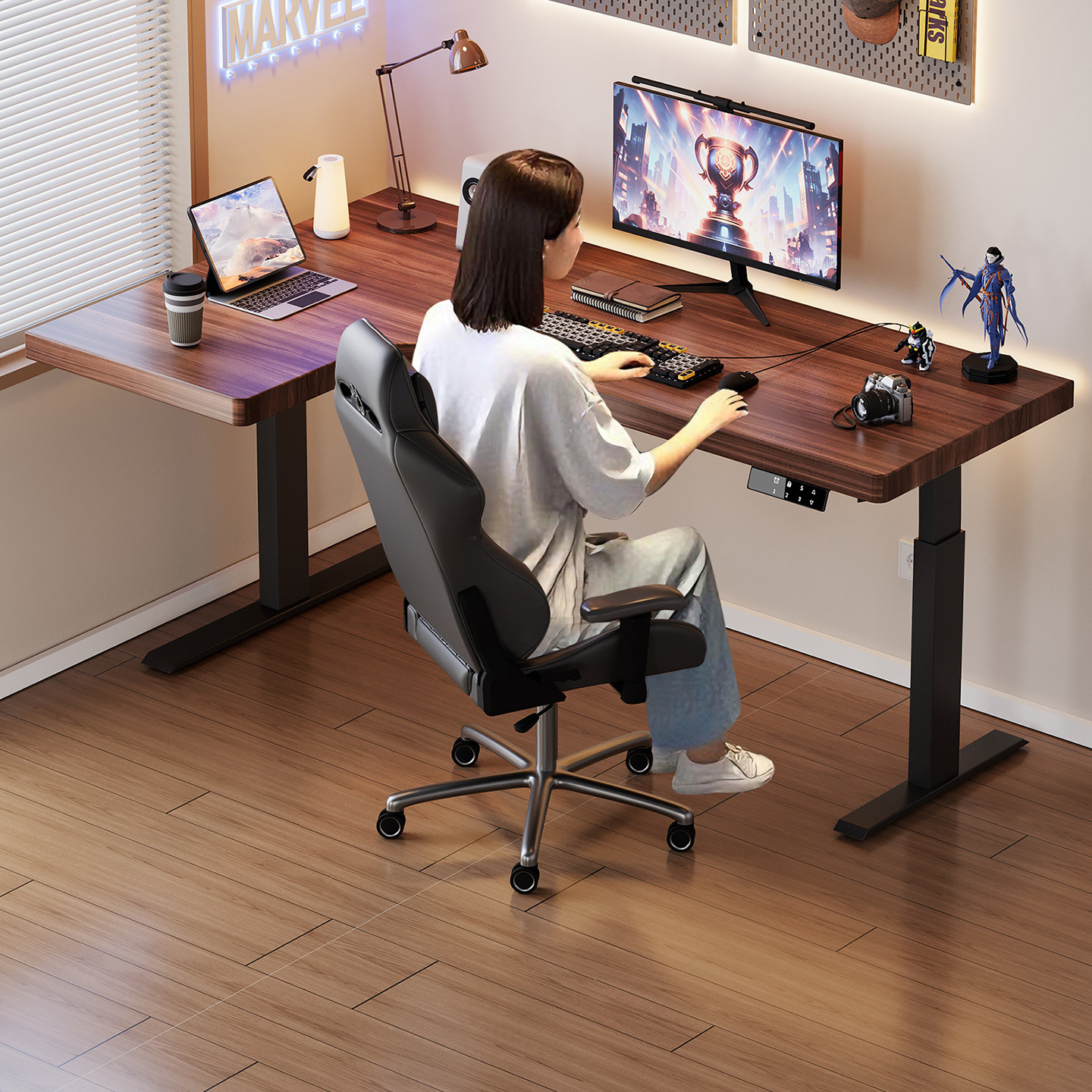 电动升降电脑桌实木办公桌简约家用工作台卧室电竞桌子转角学习桌,住宅家具,电脑桌,淘宝优惠券,粉丝福利购,淘宝优惠卷