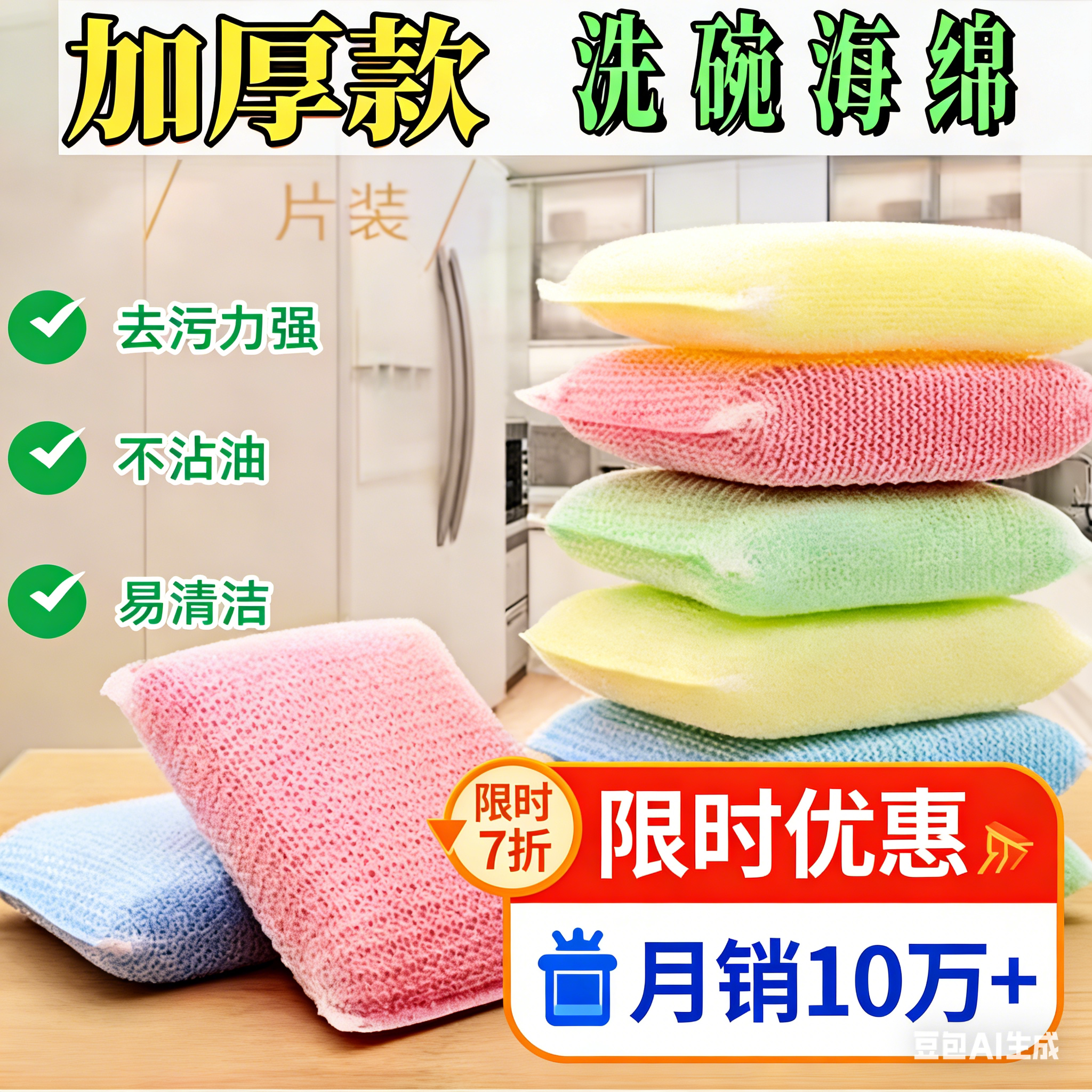 厨房加厚洗碗海绵擦百洁布双面去污刷锅神器洗碗魔力擦清洁块