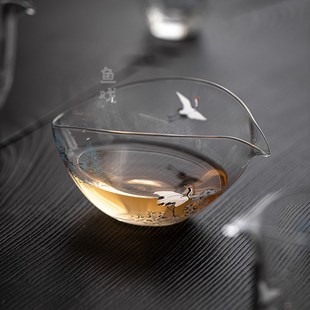 鱼戏松鹤耐热玻璃一叶扁舟公道杯家用公杯泡茶杯分茶器匀茶杯茶海