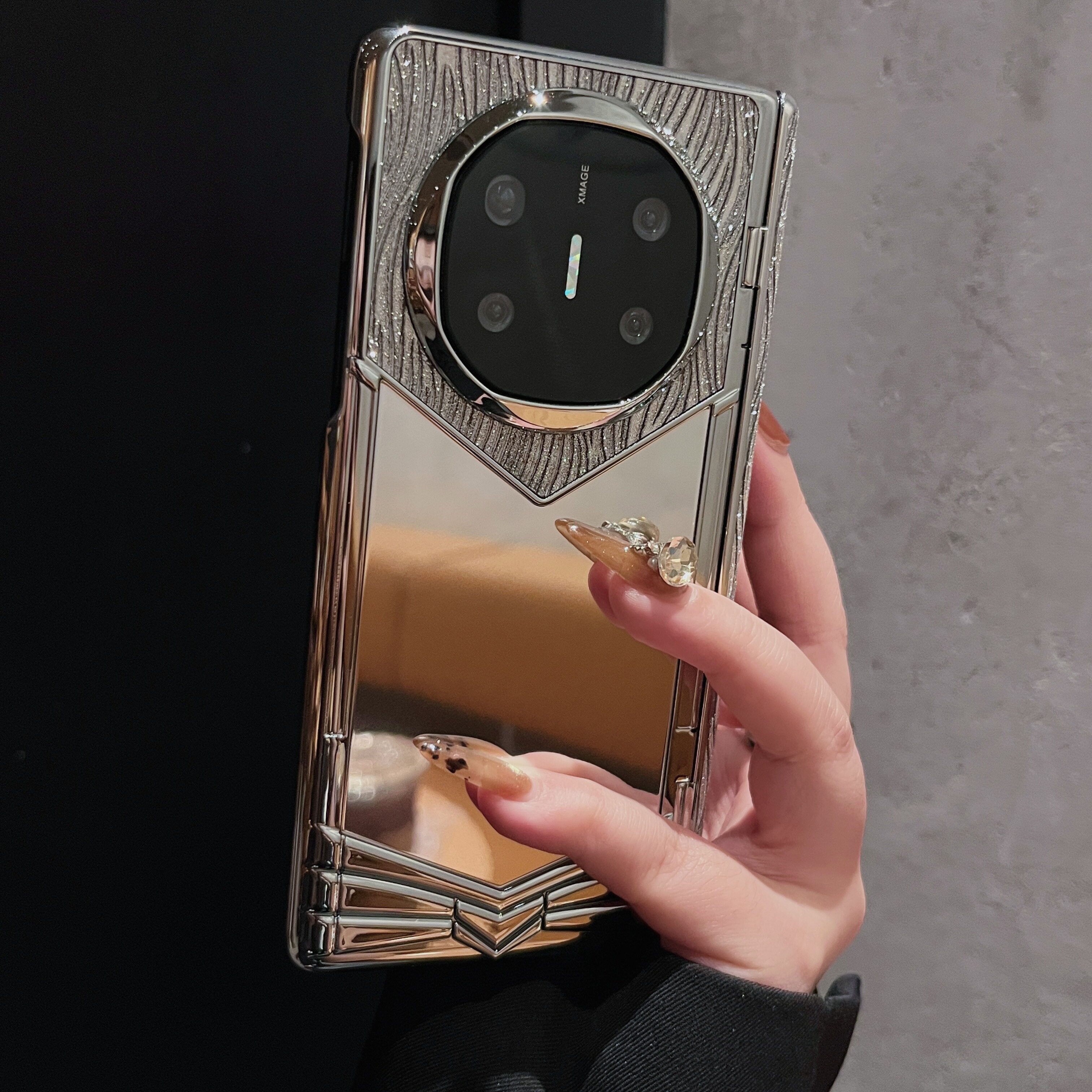 适用华为matex6手机壳新款折叠屏补妆镜水波纹matex5典藏版轻奢高端定制款matex3中轴保护套x5男女款奢华高级