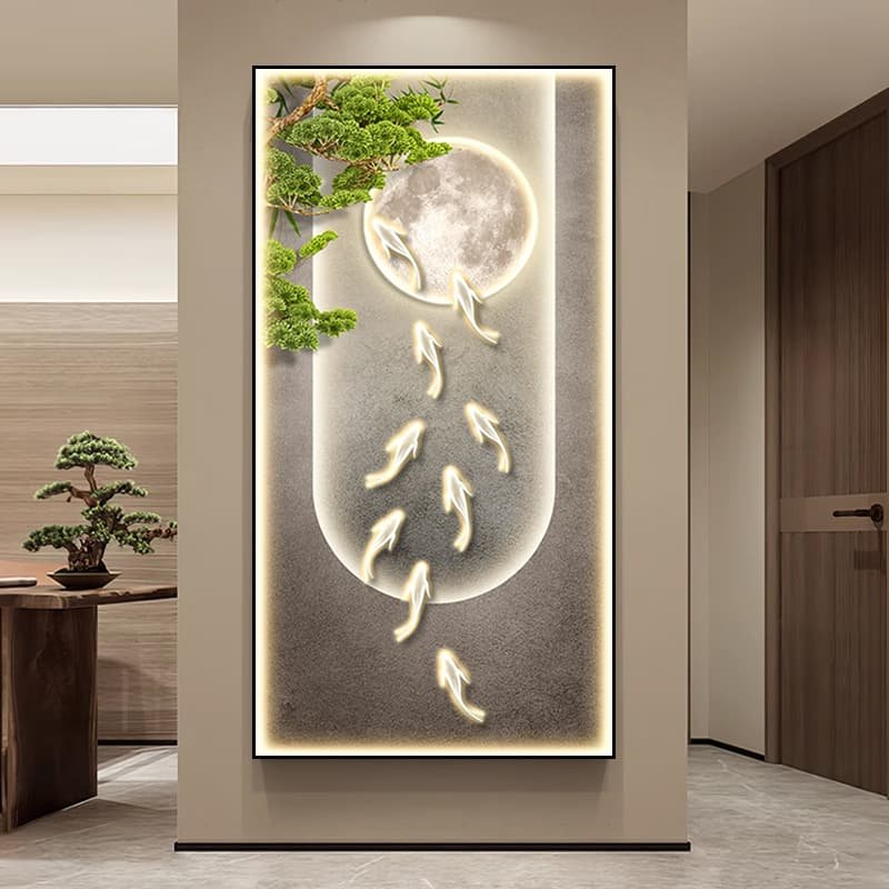 九鱼图入户玄关装饰画新中式走廊