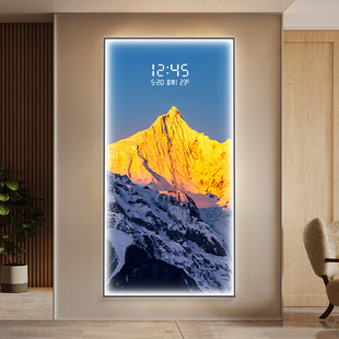 梅里雪山玄关装饰画电子屏钟表过道走廊挂画日照金山入户门壁灯画