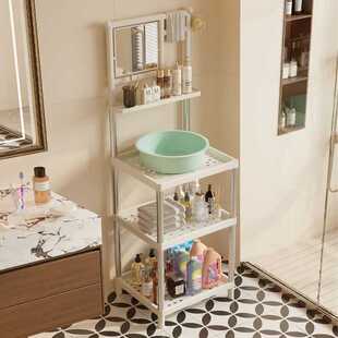 洗脸盆架子不锈钢管加厚农村浴室家用脸盆架带镜子落地式洗脸