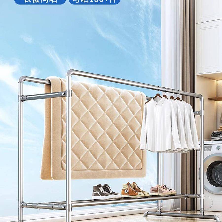 钢管晾衣架落地家用卧室阳台挂衣户外室外简易双杆水管凉衣晒被子