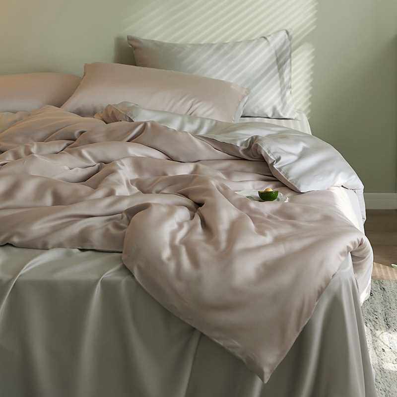简约夏季凉感60支天丝四件套纯色床单冰丝被套裸睡床上用品极简