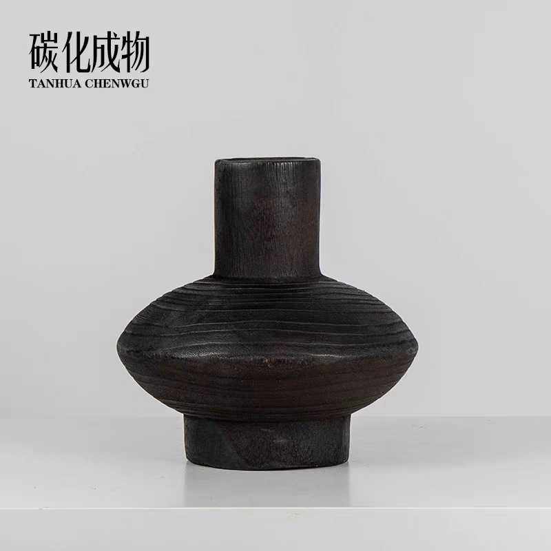 中式侘寂风碳化木花器日式简约酒店样板间客厅玄关电视柜桌面摆件,模玩/动漫/周边/娃圈三坑/桌游,模型制作工具/辅料耗材,淘宝优惠券,粉丝福利购,淘宝优惠卷