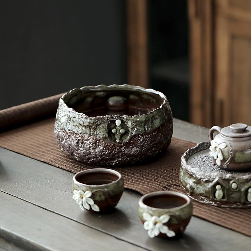 粗陶柴烧茶洗大号陶瓷杯洗建水茶渣缸笔洗家用洗茶碗功夫茶具配件
