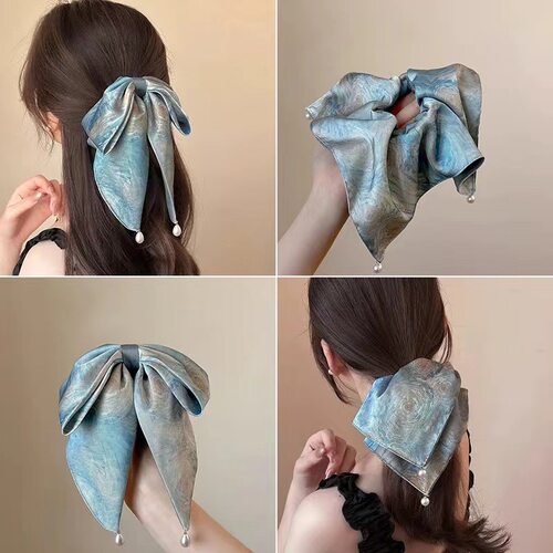 梵高星空方巾发圈女高级感油画风缎面方巾大肠发圈头绳古风马尾发