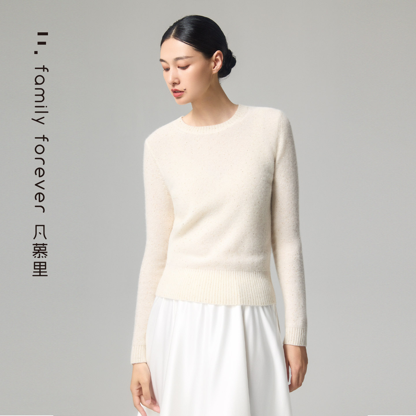 【TORI桑蚕丝山羊绒珠片】女士圆领长袖针织羊绒衫