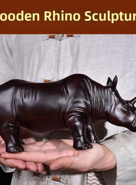 乌木雕刻犀牛装饰品实木非洲动物办公室红木工艺品礼品家庭客厅装