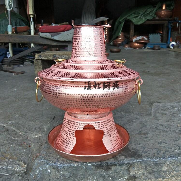 纯手工紫铜火锅木炭加厚锅野炊铜锅老北京火锅铜炊锅带火控铜锅