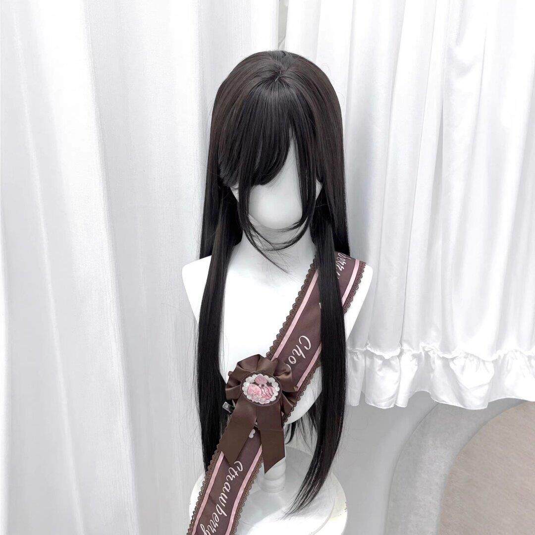 萌瞭个萌假发女80cm长直发Lolita双马尾黑棕色jk甜美减龄全头套式