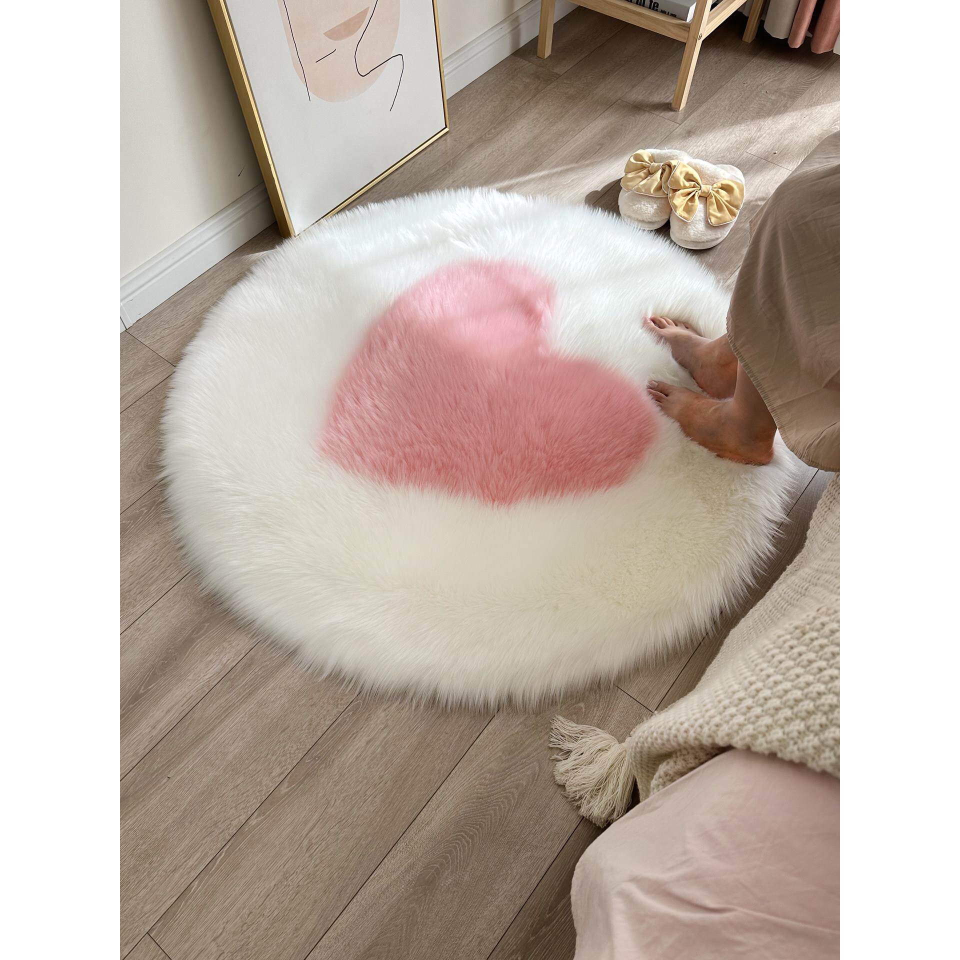 彷羊毛圆形地毯可爱心形地垫沙发垫婚房床边毯椅子垫长毛绒圆垫