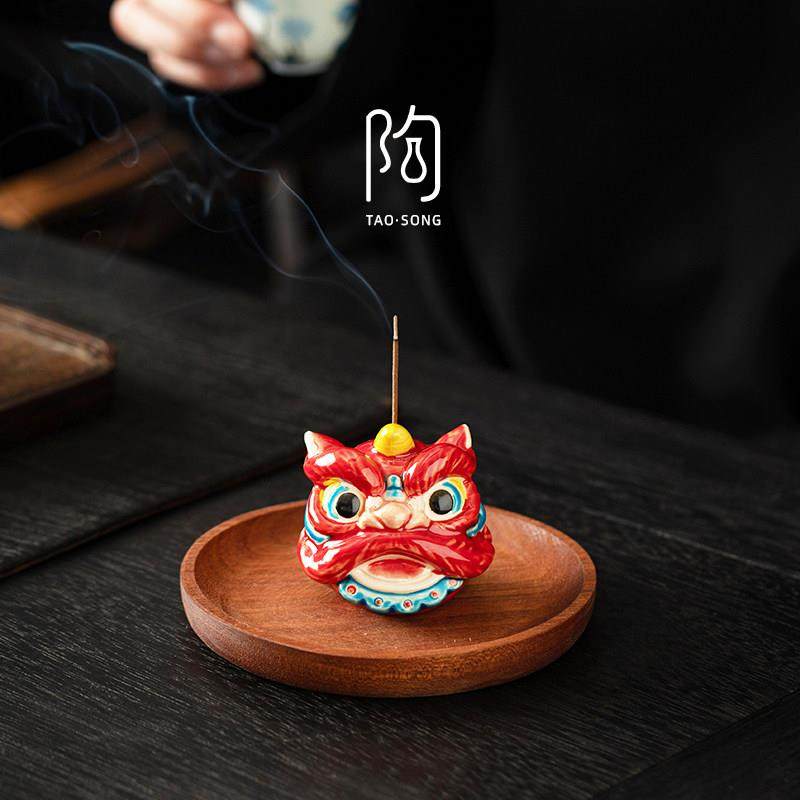 陶瓷醒狮线香插家用香炉底座室内沉香香熏炉茶桌装饰国潮香道摆件,家居饰品,香托/香盘/香座/香插,淘宝优惠券,粉丝福利购,淘宝优惠卷