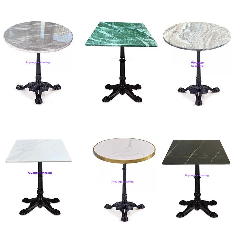 户外法式岩板大理石方桌咖啡西餐奶茶店圆桌民宿洽谈休闲桌椅组合