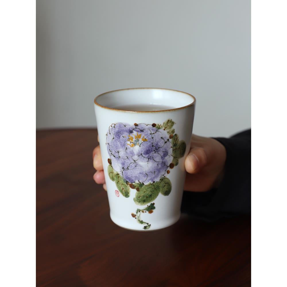 芳物集手工中式手绘水杯景德镇陶瓷杯绿茶杯暖手杯可乐杯文房荷花