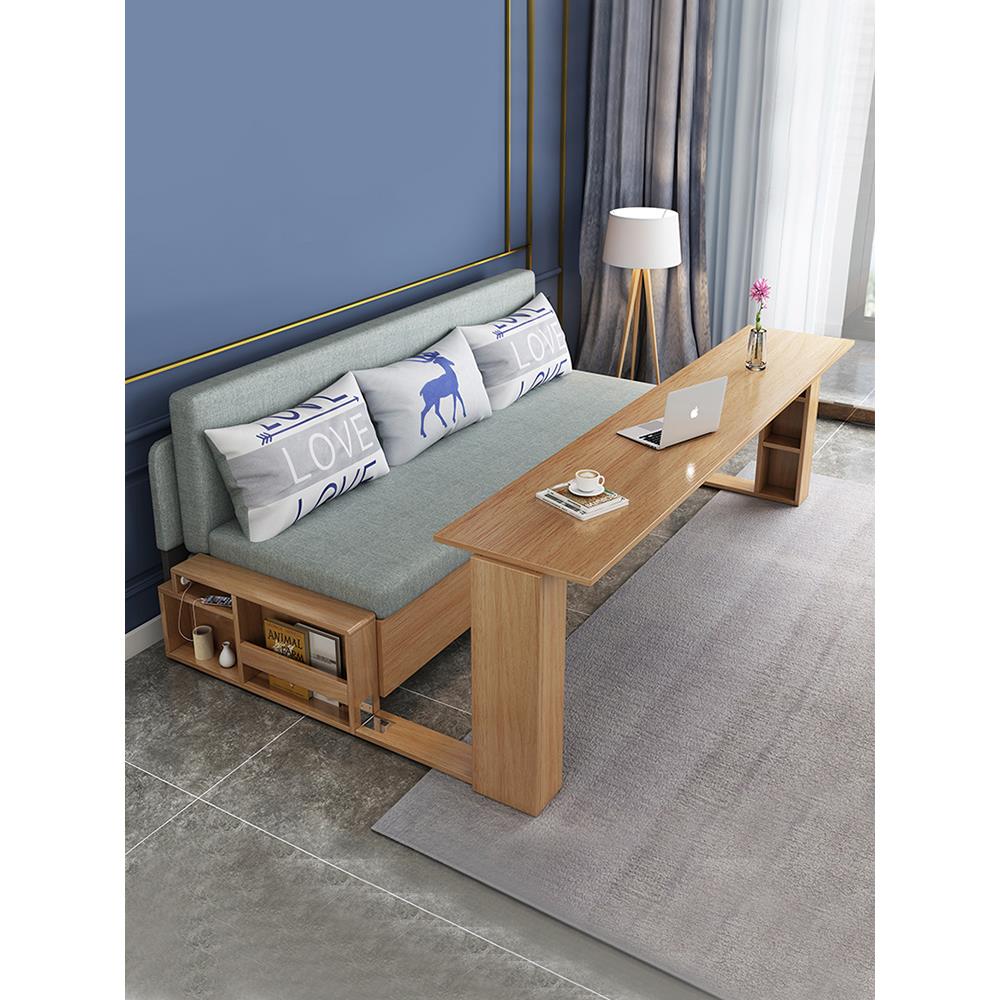 实木沙发床小户型多功能客厅推拉可折叠网红双人收纳沙发床两用