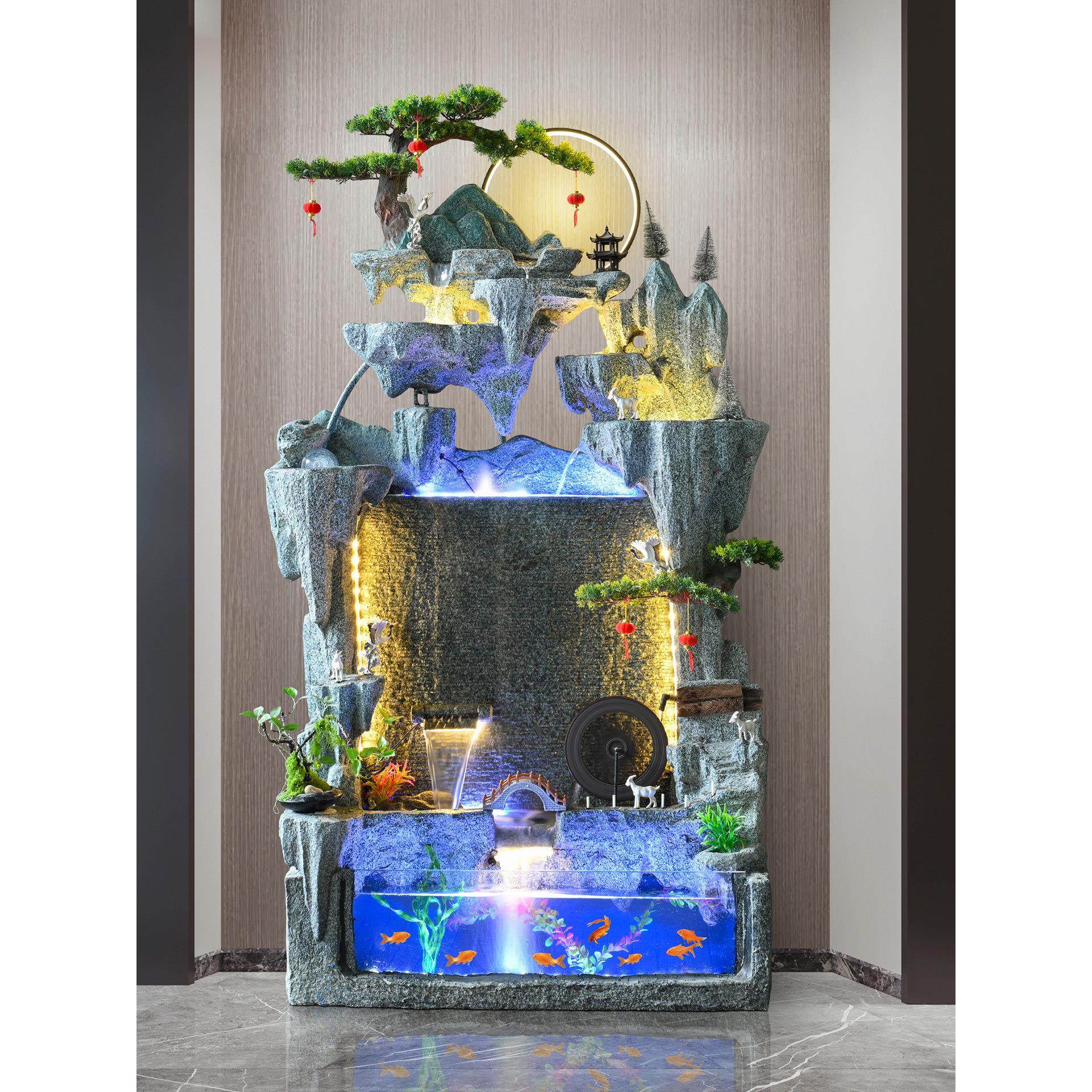 大型假山流水喷泉水幕鱼缸水轮摆件客厅电视柜边装饰招财开业摆件,家居饰品,流水摆件,淘宝优惠券,粉丝福利购,淘宝优惠卷