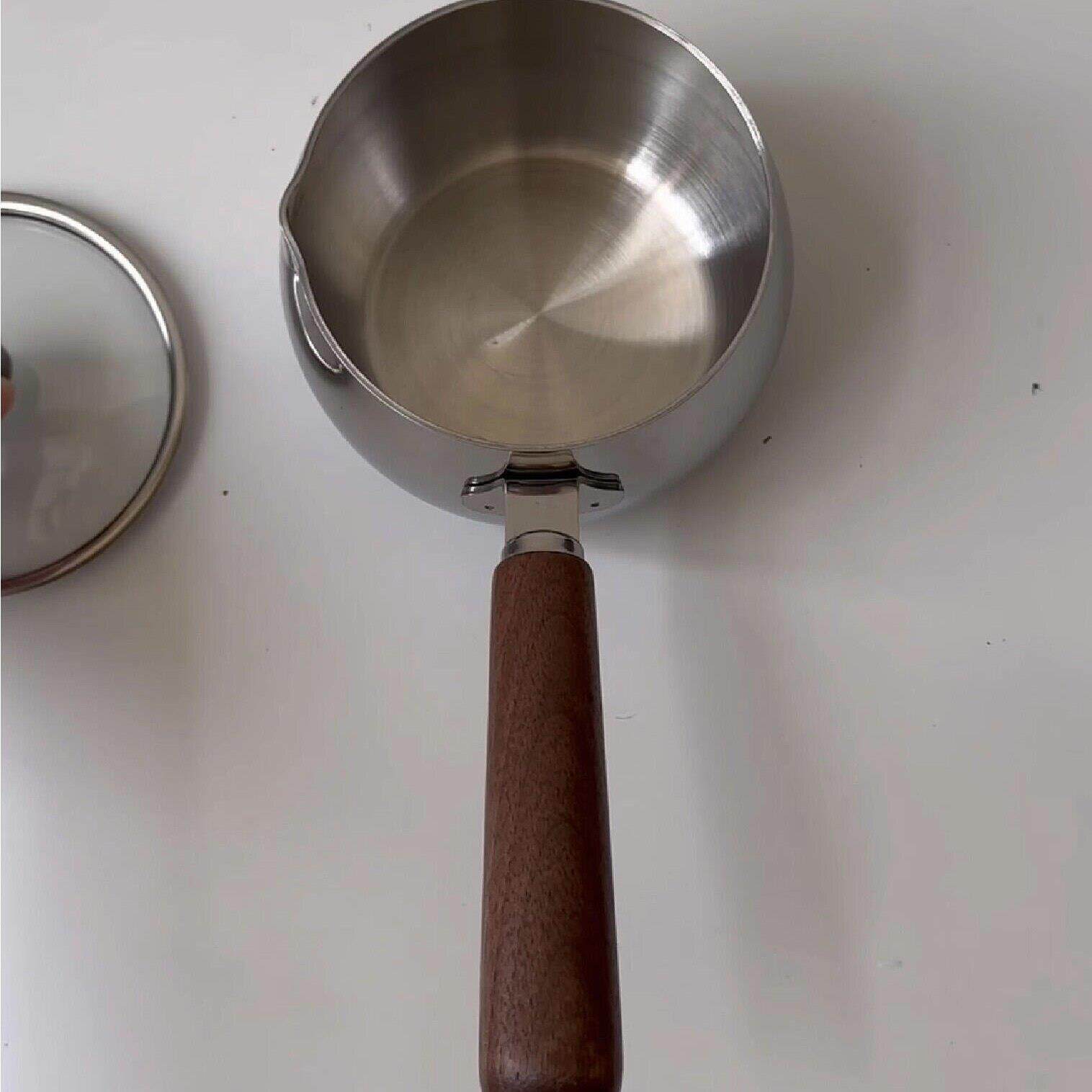 寿喜锅mini煮锅家用316L不锈钢一人食小奶锅胡桃木单柄泡面小汤锅