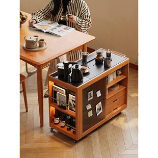 番茄日记樱桃木实木茶水柜客厅多功能小推车家用可移动岩板茶台