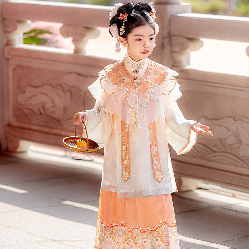 新款春秋儿童汉服古装女童薄款马面裙明制套装演出摄影服国风唐装