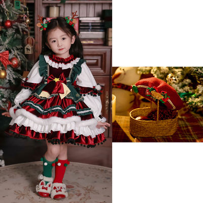 圣诞节服装女童洛丽塔公主裙秋冬新款蓬蓬儿童连衣裙子女宝拜年服