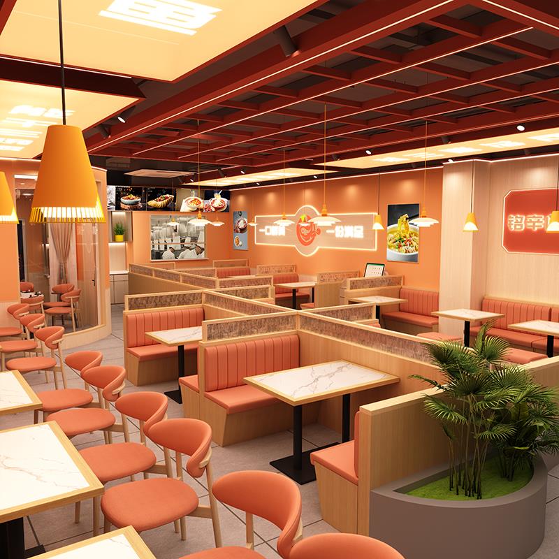 餐饮店卡座沙发面馆快餐店食堂饭店连锁店奶茶店商用实木餐桌椅