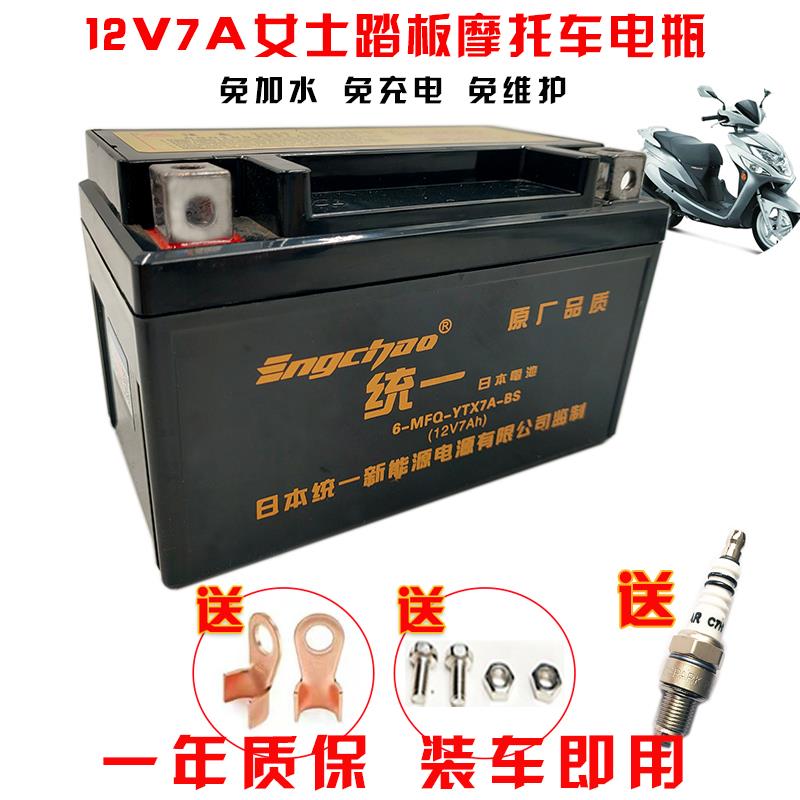 统一免维护摩托车12V蓄电池125/150越野/踏板车/女士摩托车干电瓶