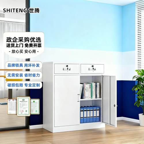 加厚二斗矮柜办公室资料文件柜家用带锁抽屉阳台柜铁皮储物工具柜