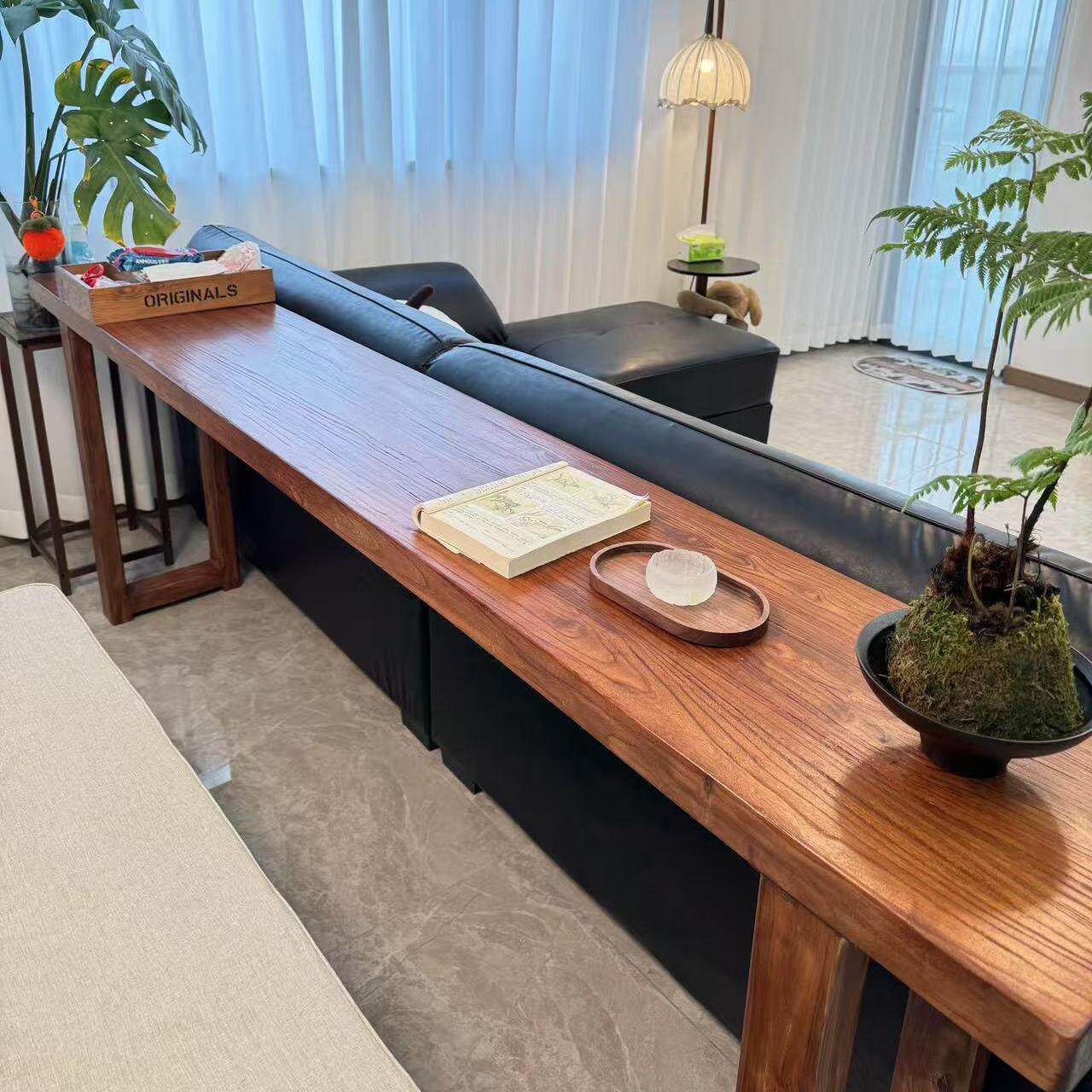 老榆木大板书桌长条桌吧台桌实木书法桌学习桌沙发后桌子面板定制