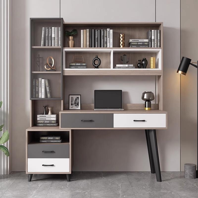 实木电脑桌家用卧室桌多功能写字学习桌办公桌子书桌书柜一体组合