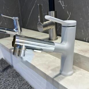 氨化酶双蹭喷涂雅白色上涌花洒抽拉3功能面盆龙头洗头利器 水龙头